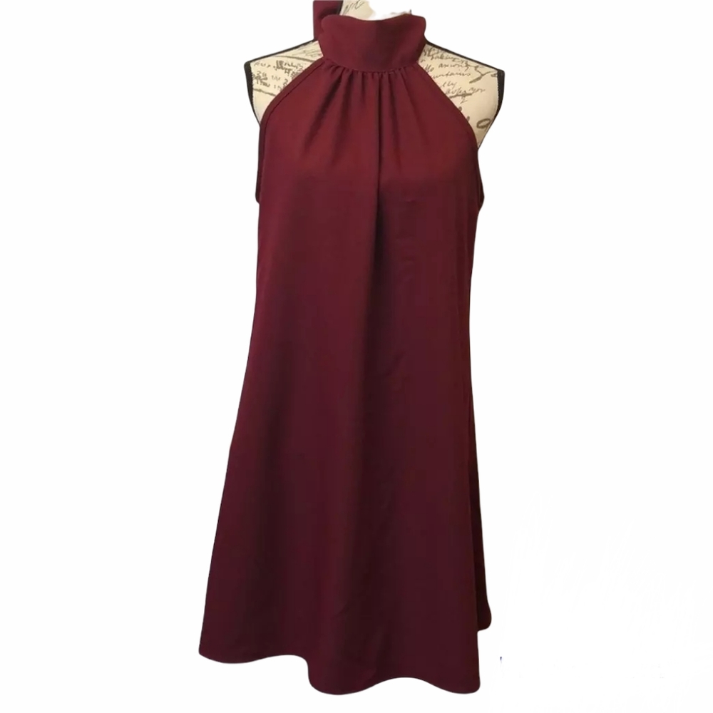 Gorgeous Burgandy Flowy Halter Tie  Dress-L